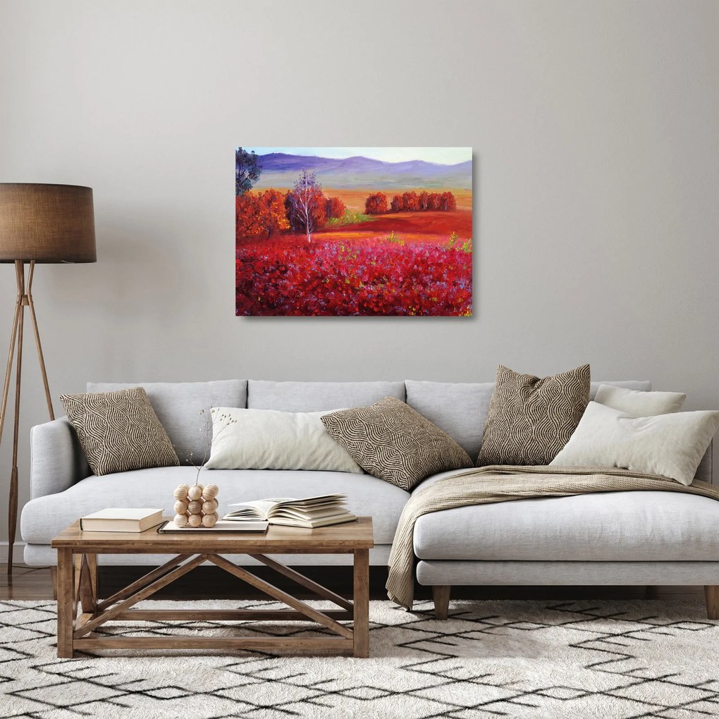 Egy vörös táj képe (üvegen) (70x50 cm)