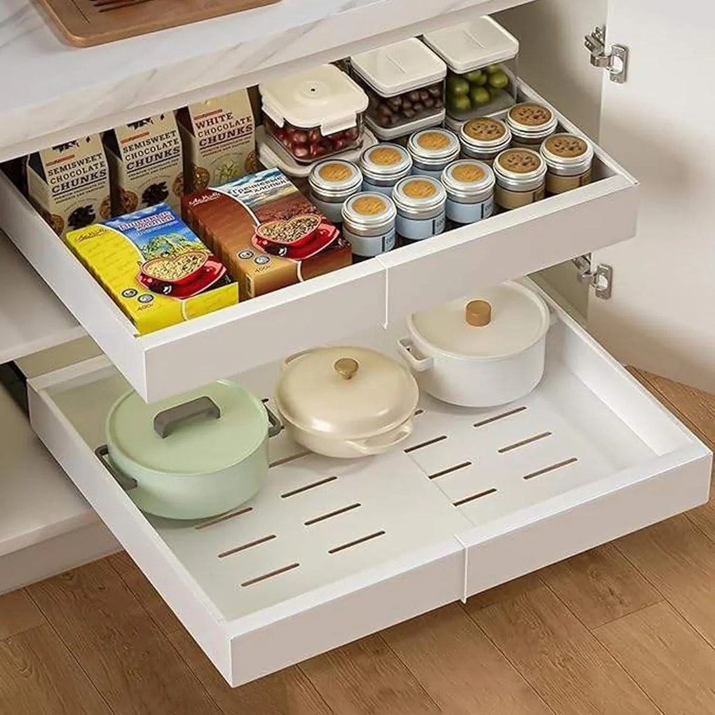 2db Kihúzható Konyhai Fiók 32-52CM Állítható Kihúzható Konyhai Kosár
