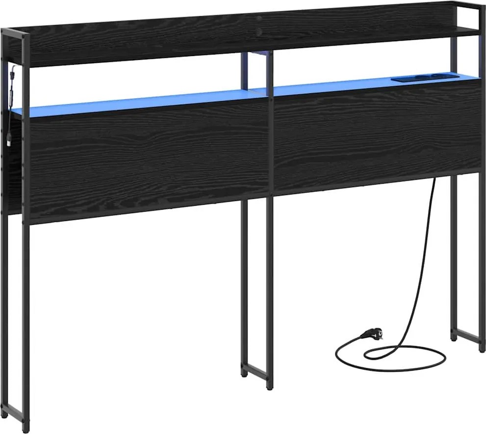 vidaXL Tároló fejtámla polcokkal tárolóval Musta tammi 120 cm Faanyag