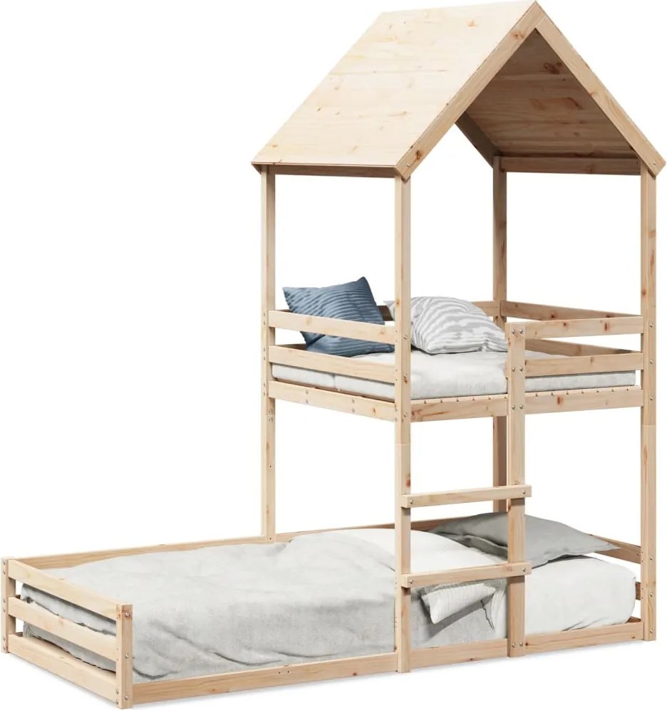 vidaXL tömör fenyőfa emeletes ágy matrac nélkül 90 x 200 cm