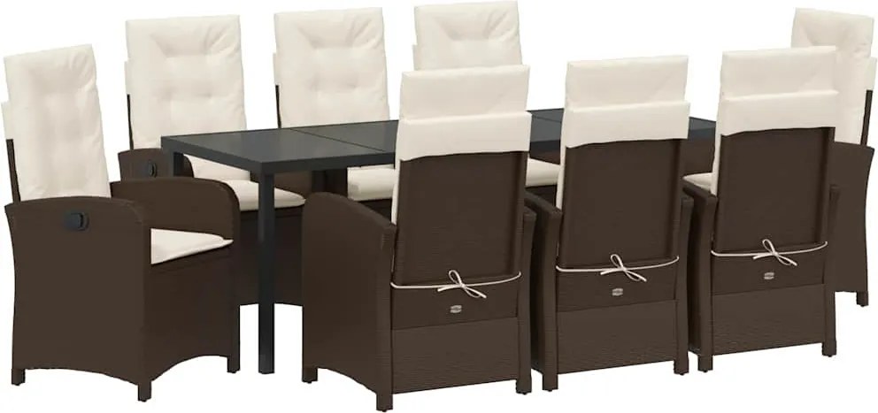vidaXL Kert étkező szett párnával 9 pcs Barna polirattan