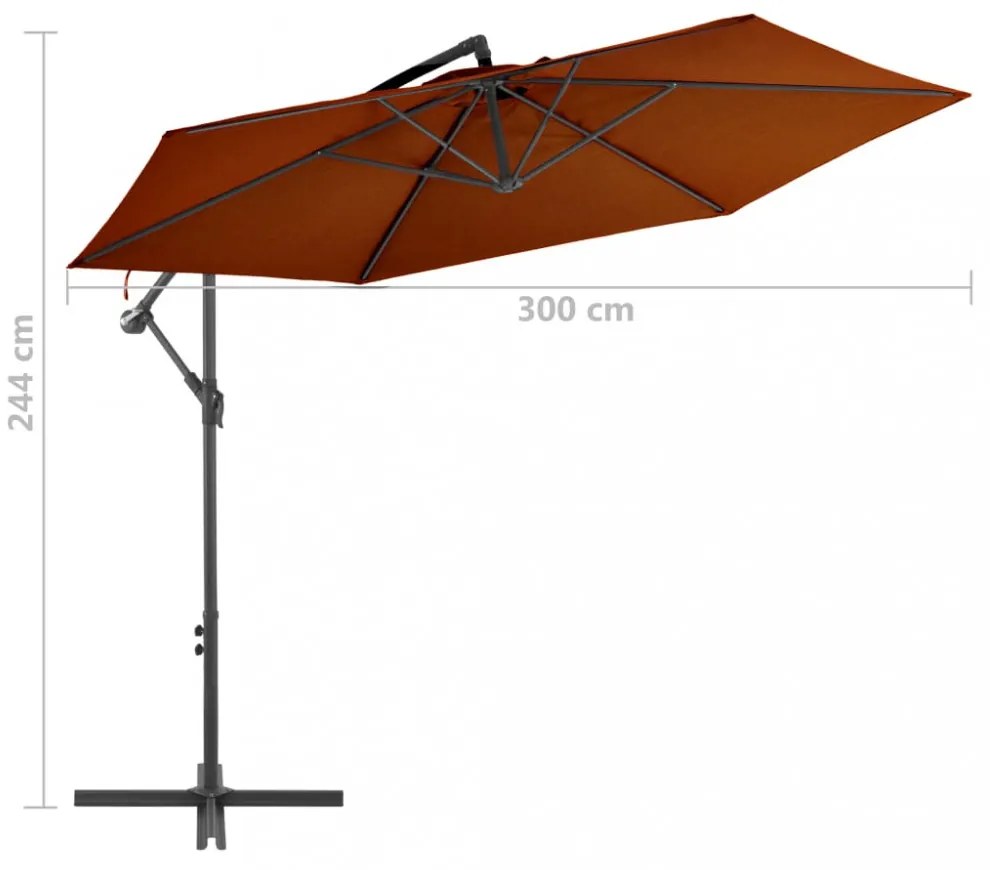 terrakotta színű konzolos napernyő alumíniumrúddal 300 cm