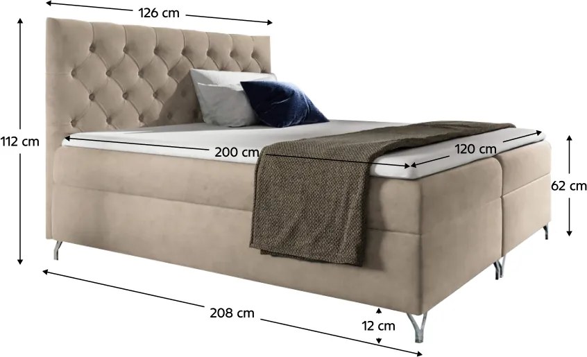 Boxspring ágy, 120x200, bézs Velvet szövet, GULIETTE + ajándék