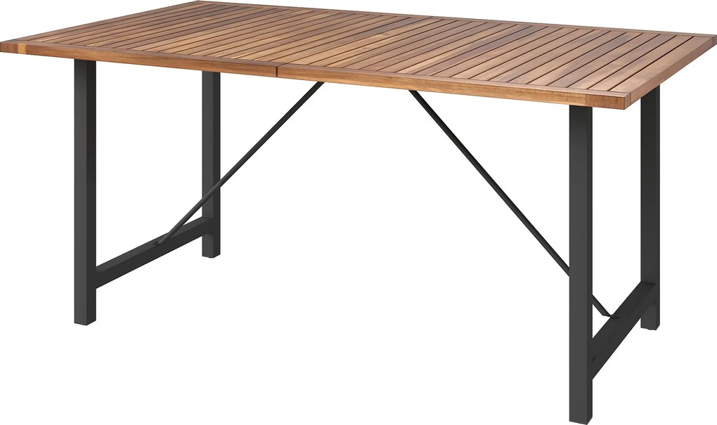 Outsunny Akác és Acél Kerti Asztal, Téglalap Alakú Kültéri Asztal Rácsos Felülettel, Erkély Asztal Teraszra, Udvarra és Kültérre, 160x90x75 cm, Teak |