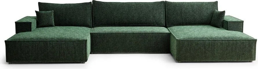 Sötétzöld zsenília kinyitható-tárolóhelyes sarokkanapé (U alakú) Kyoto – Maison de Rêve