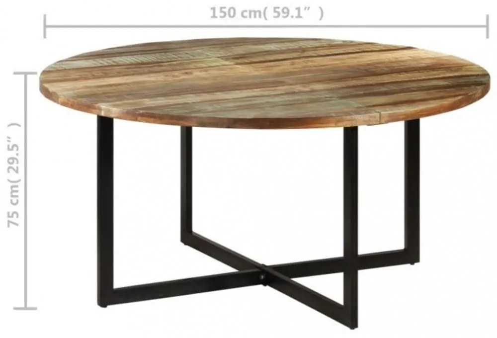 tömör újrahasznosított fa étkezőasztal 150 x 75 cm