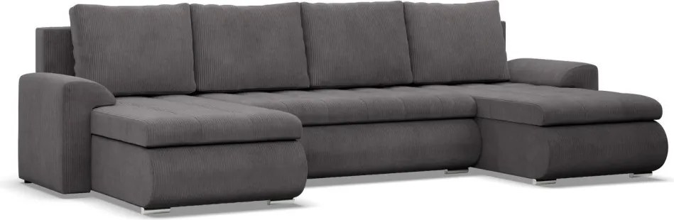 Tokio U alakú sarokkanapé, 3 ágyneműtartóval, kordbársony, univerzális oldal, szürke