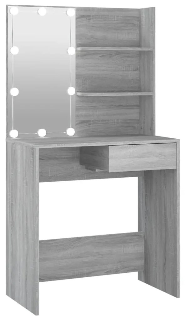 szürke sonoma színű LED-es fésülködőasztal 74,5 x 40 x 141 cm