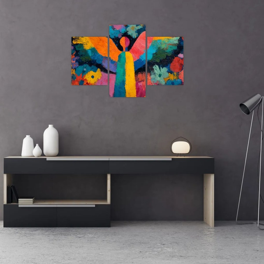 Kép - Absztrakt angyal virágokkal (90x60 cm)