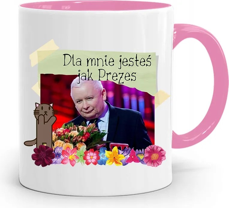 Rózsaszín Vicces Bögre Jaroslaw Kaczynski fényképes nyomattal