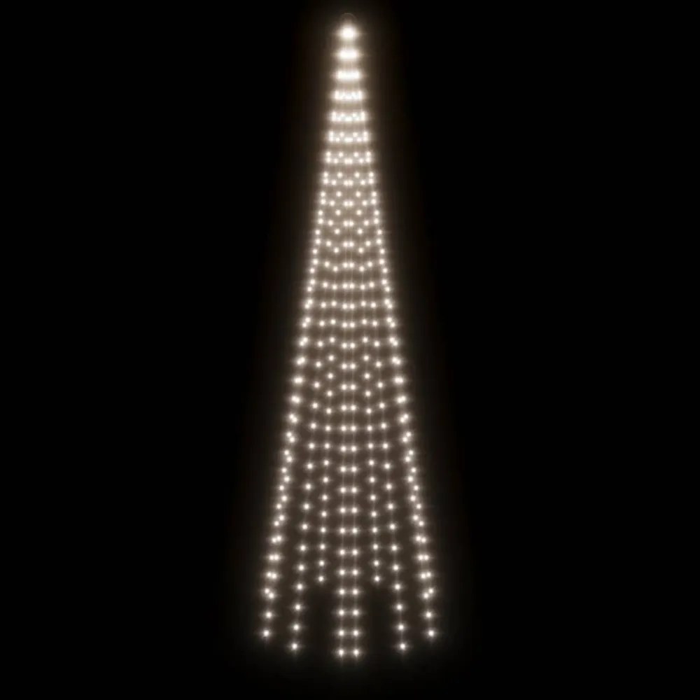 karácsonyfa zászlórúdon 310 hideg fehér LED-del 300 cm
