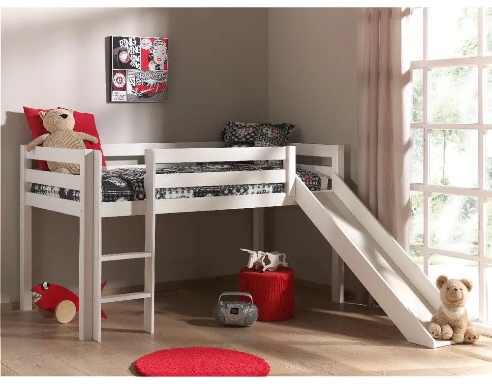 Fehér magasított borovi fenyő gyerekágy 90x200 cm PINO – Vipack