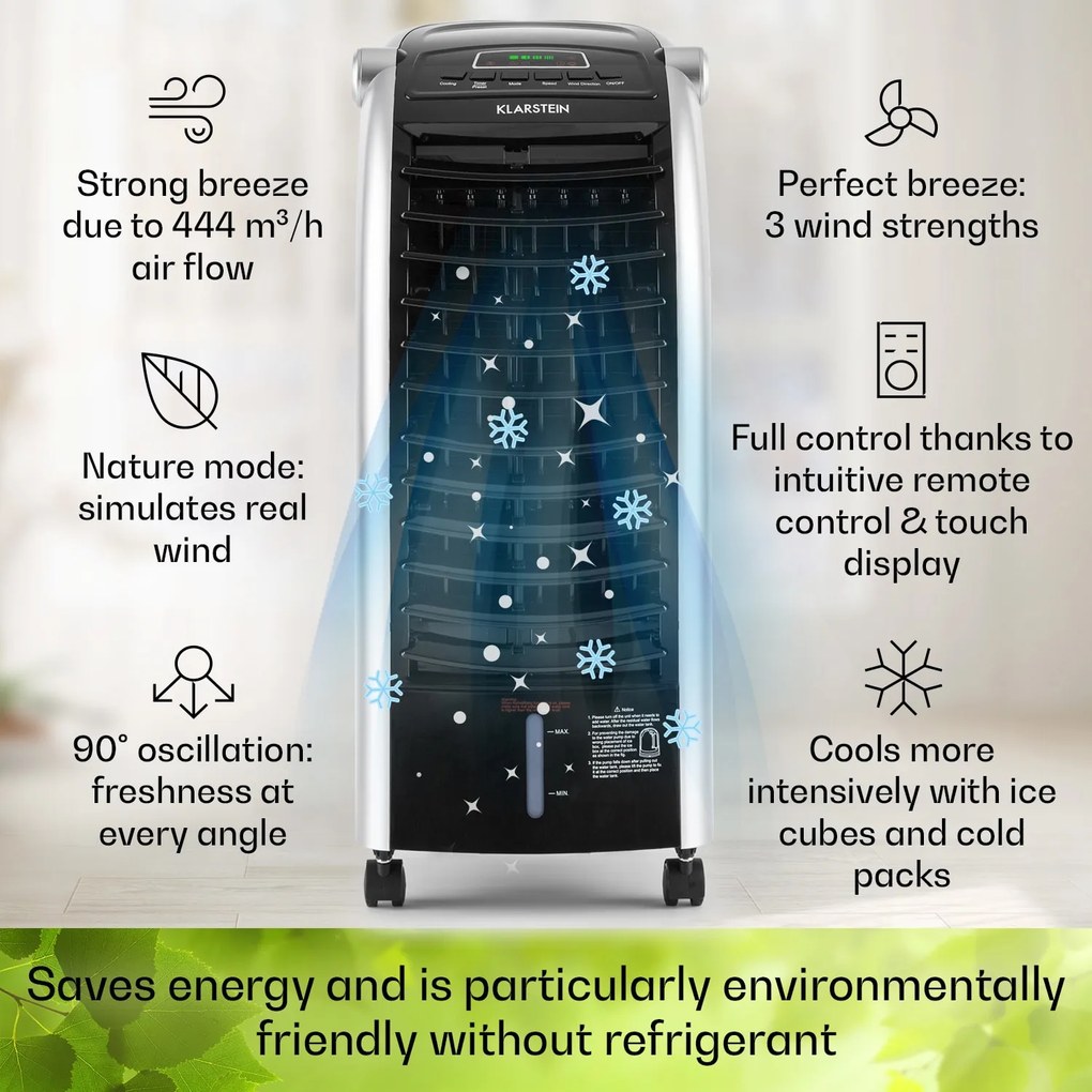 Klarstein Maxfresh, ventilátor, léghűtő, 4 v 1, 6L, 65W, távirányító, 2 x jégcsomag