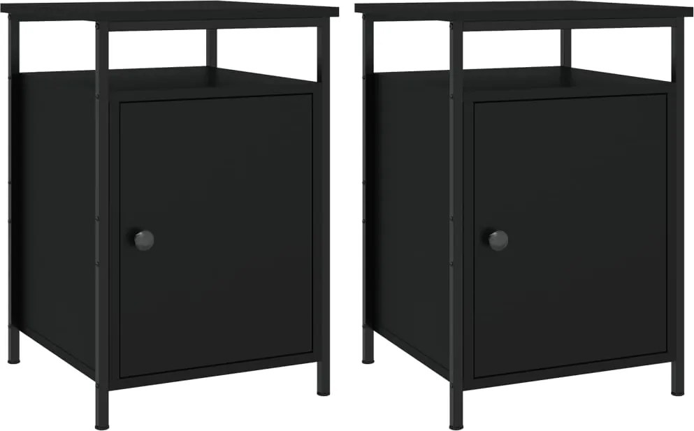 vidaXL 2 db fekete szerelt fa éjjeliszekrény 40 x 42 x 60 cm