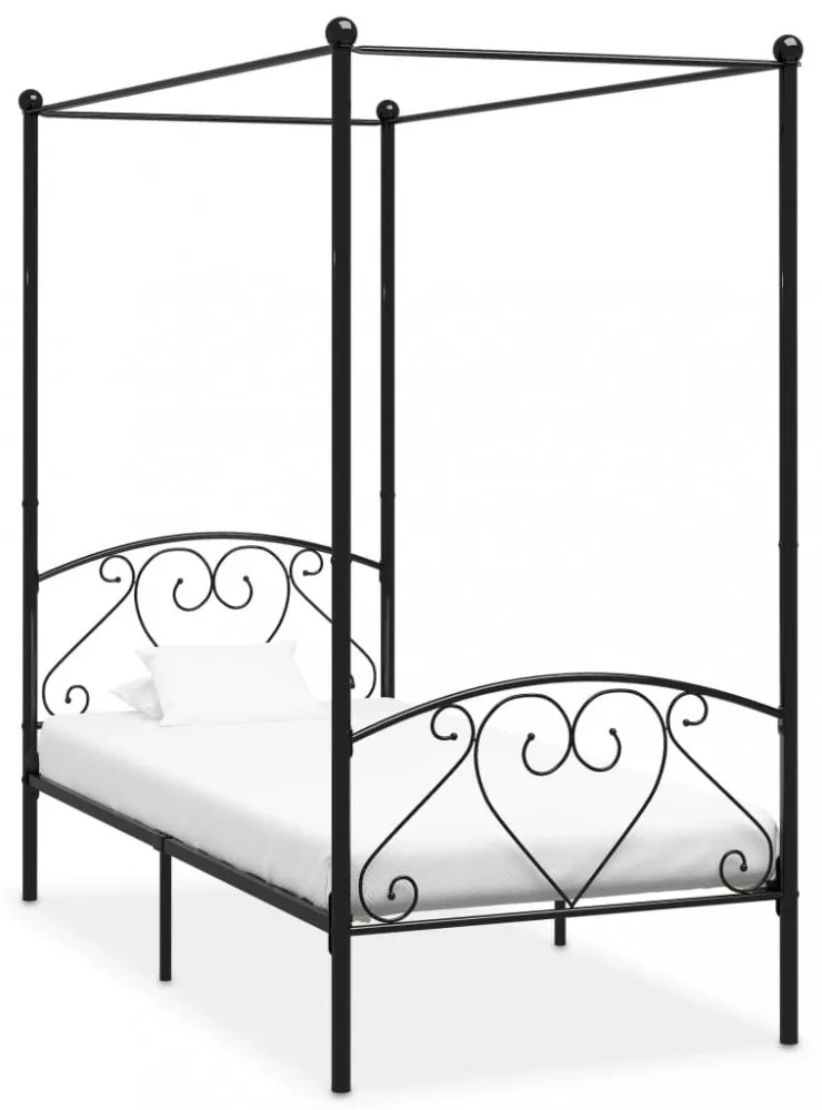 fekete fém baldachinos ágykeret 90 x 200 cm