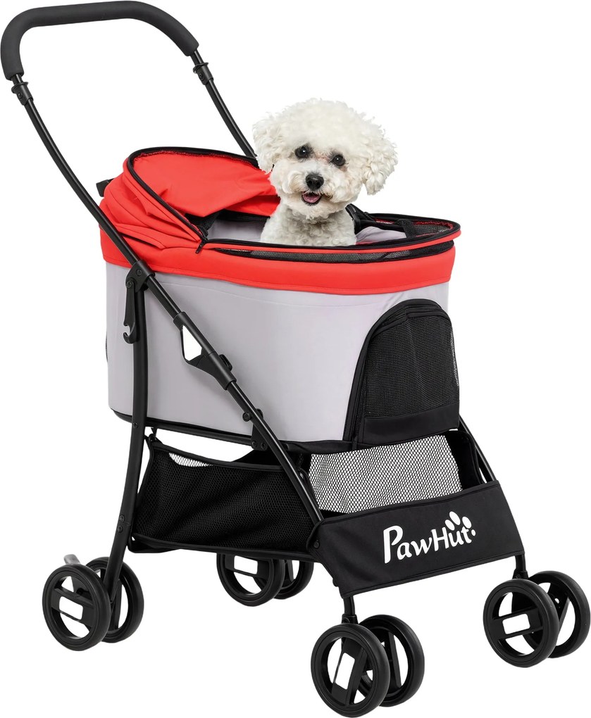 PawHut Összecsukható 3 az 1-ben Háziállat Hintó Kicsi Kutyák Számára Leválasztható Vagonkocsival, Tárolókosárral, Biztonsági Pántokkal és Párnával, Ma