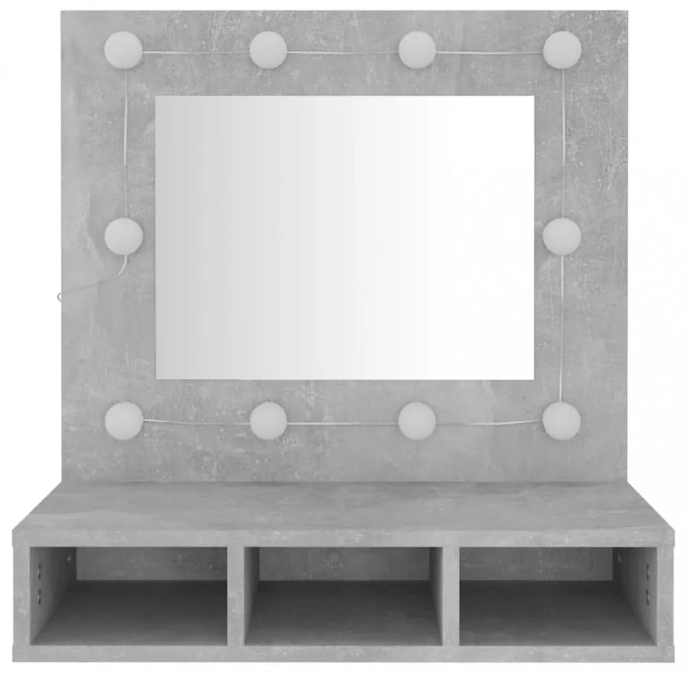 betonszürke tükrös szekrény LED-ekkel 60 x 31,5 x 62 cm
