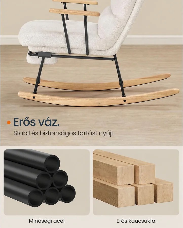 SONGMICS HOME Prémium Hintaszék, 4 Fokozatban Állítható Háttámlával és Kaucsukfa Lábakkal, Krémfehér