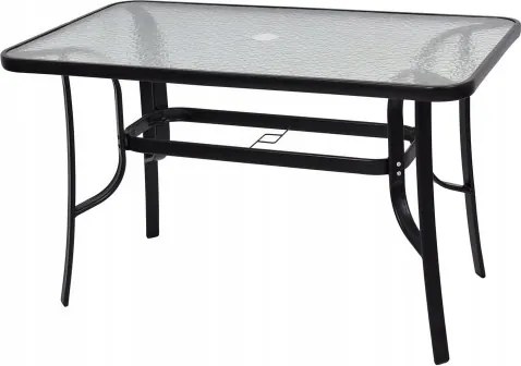 Kerti asztal téglalap alakú fekete 120x70 cm acél edzett üveg