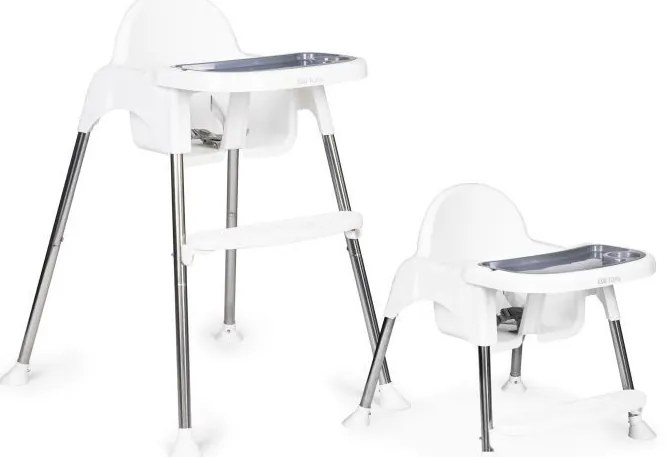 Etetőszék 2 az 1-ben tálcával övekkel fehér
