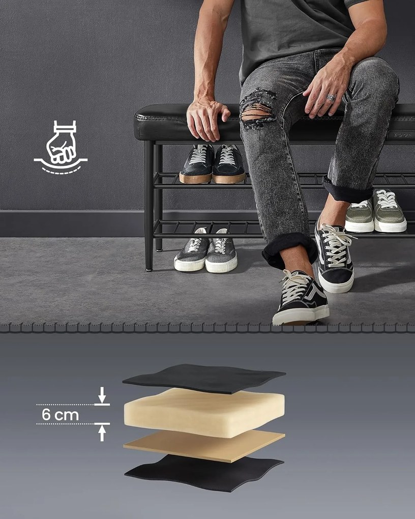 VASAGLE EKHO modern műbőr cipős pad, 100 cm, tintafekete