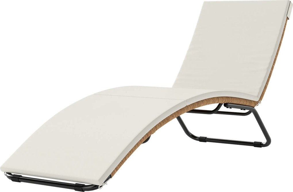 Outsunny S-alakú polyrattan napozóágy párnával — lélegző ülőfelület, porszórt acélváz, UV-álló, krémszínű | Aosom