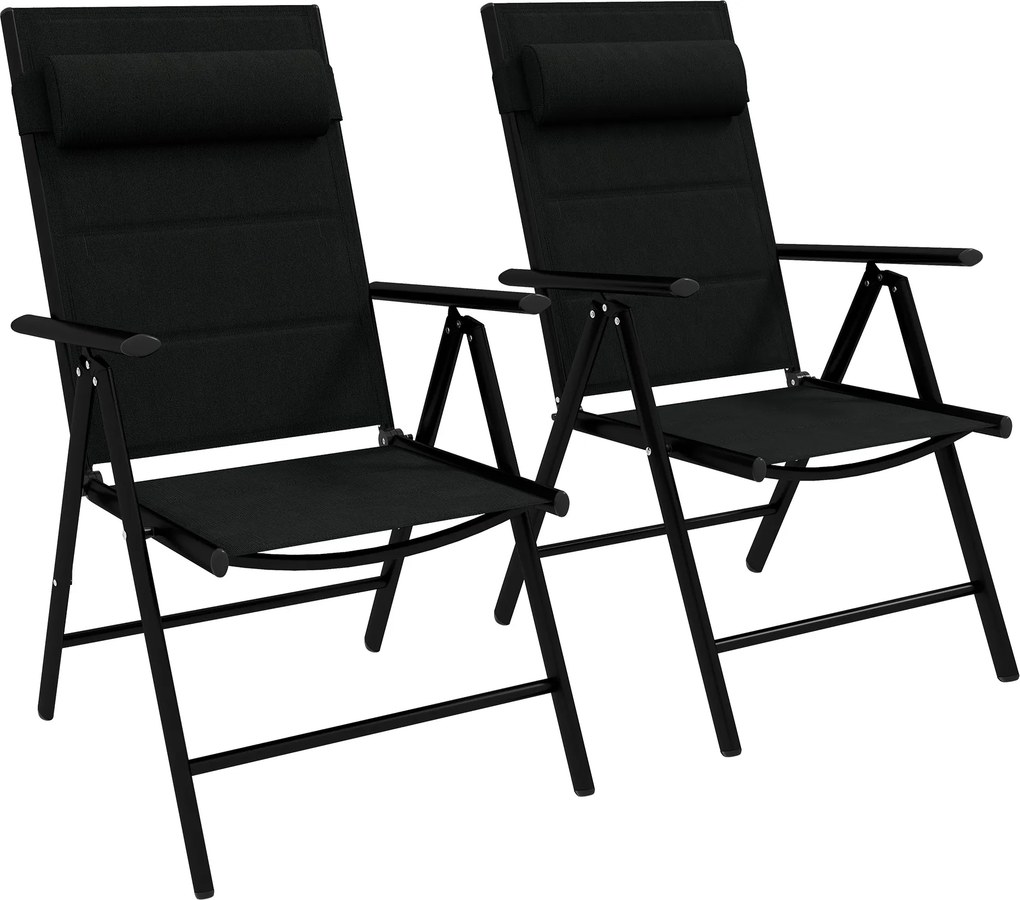 Outsunny 2 Képessék Fűrdőszék Kerti Szék Alumínium Kerettel, Fejtámlával és Karfákkal, 130 kg Kapacitású Teraszra és Strandra, 54x67x108 cm Fekete | A