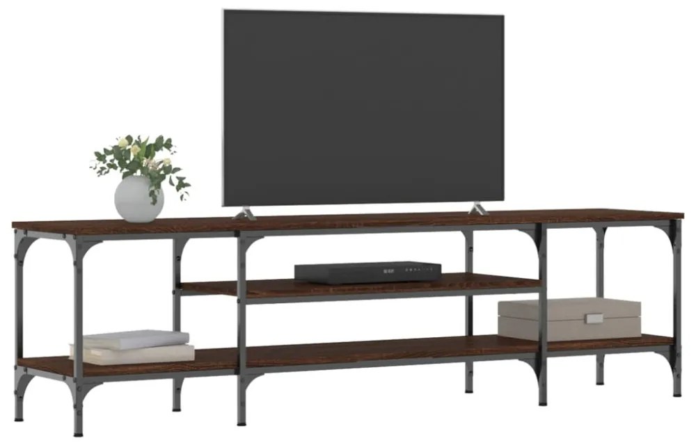 barna tölgyszínű szerelt fa és vas TV-szekrény 161x35x45 cm