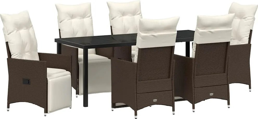 vidaXL Kert étkező szett párnával 7 pcs Barna polirattan