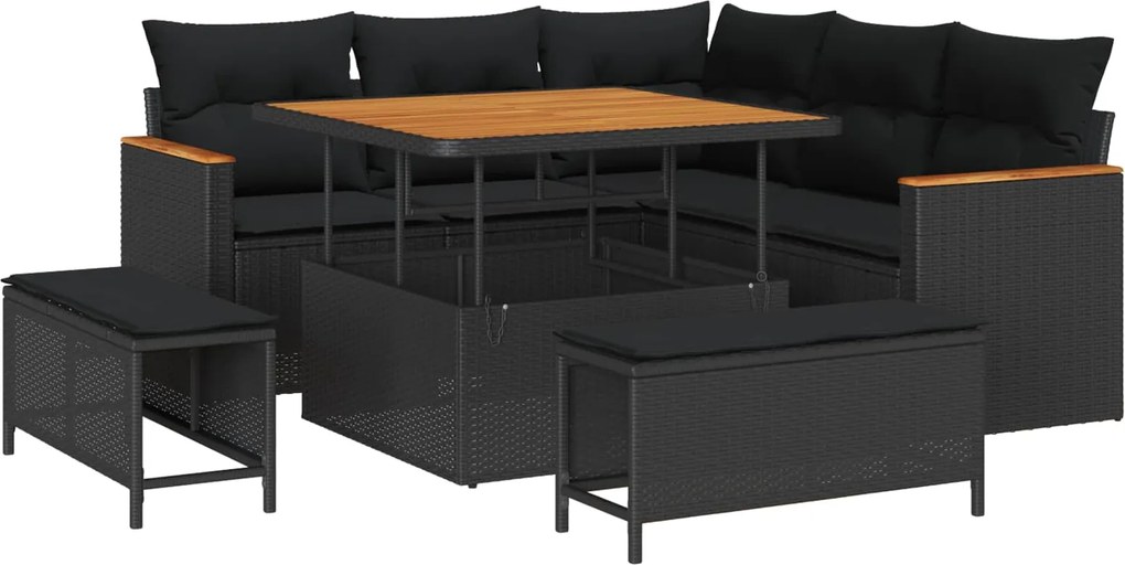 vidaXL Kerti Kanapé Szett 8 pcs Fekete polirattan