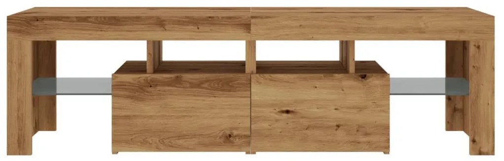 kézműves tölgy szerelt fa TV-szekrény LED-ekkel 140x36,5x40 cm