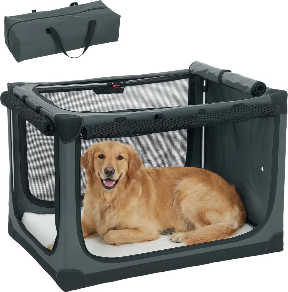 PawHut összecsukható puha háziállat-ketrec párnával, levehető mosható huzattal, szellőző 600D Oxford szövet, macskáknak és kutyáknak akár 38 kg-ig — k