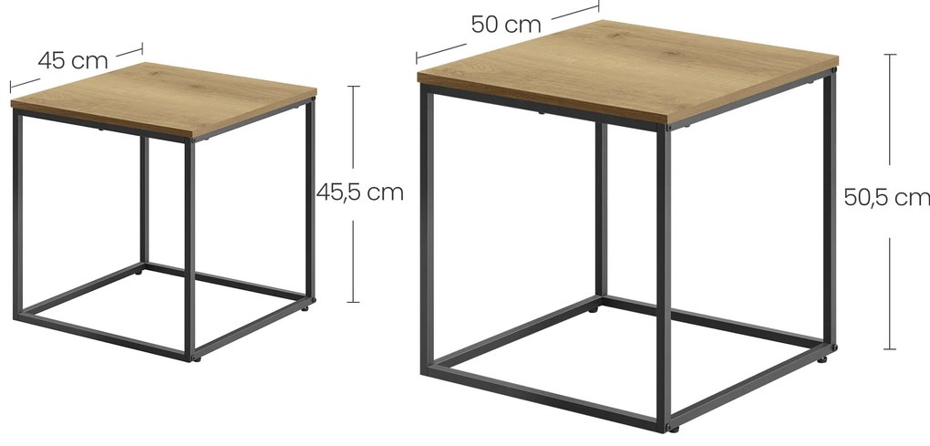 2 db QUADRO dohányzóasztal készlet, tölgy dekorral