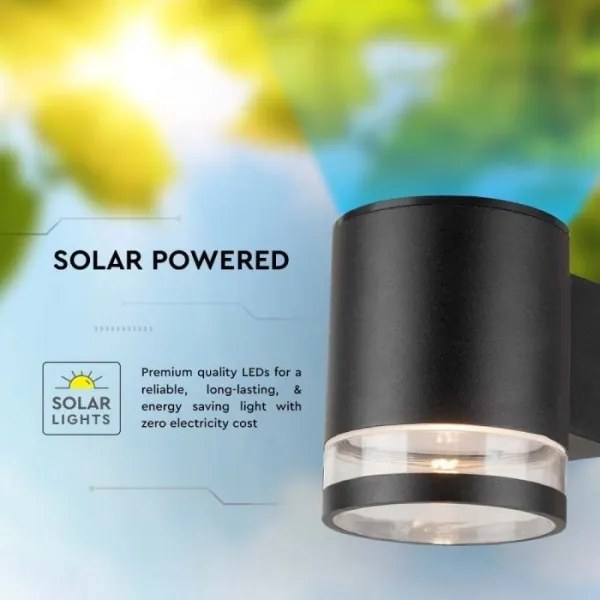 LED Kültéri napelemes fali lámpa LED/1W/3,7V 3000K IP54 fekete