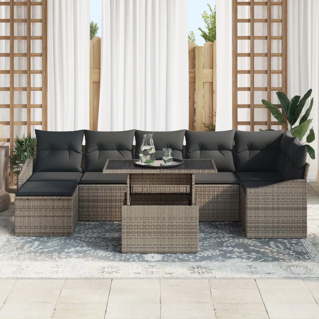 8 Darab Kert Sofa Szett Párnákkal Szürke Pólyás Rattan
