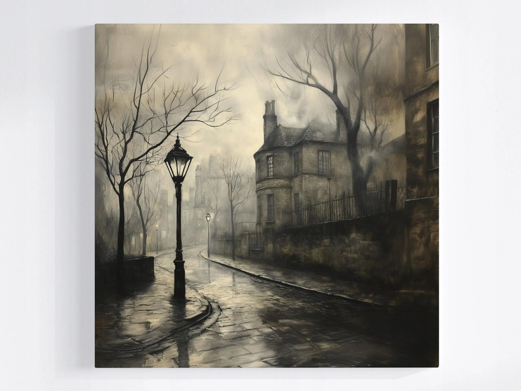 Vászonkép Canvas Ködös London Viktoriánus Utca Világítótornyok 40x40