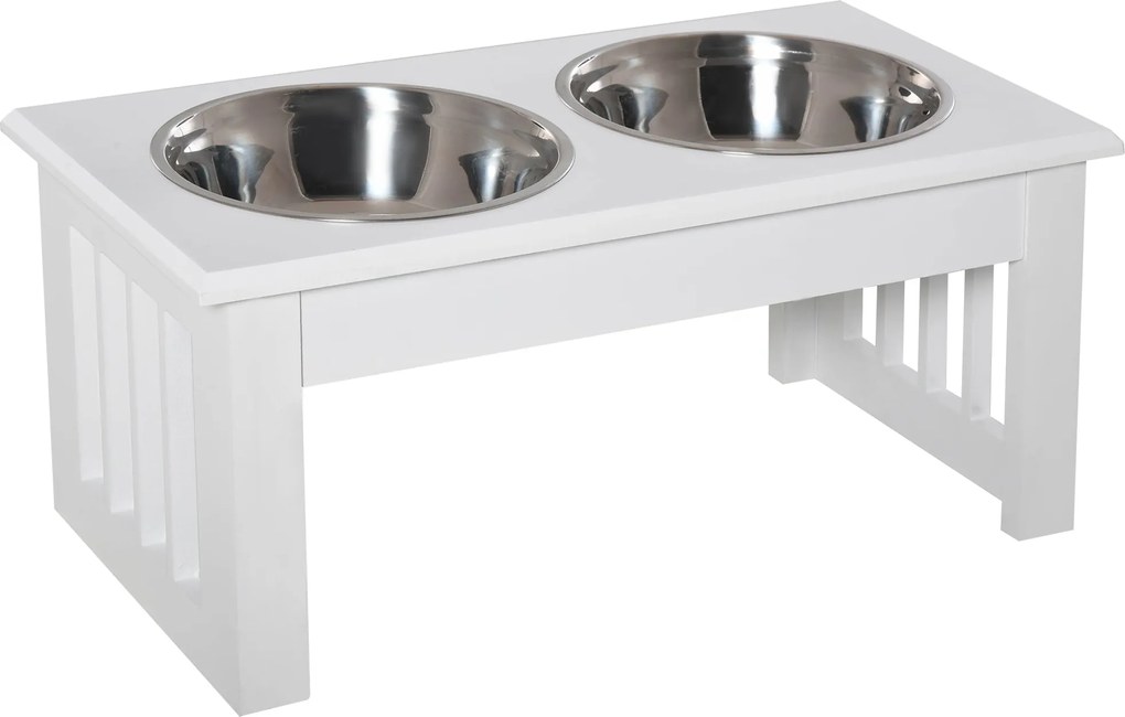 PawHut Emelt Etető Kutyáknak Állvánnyal és 2 Kivehető Rozsdamentes Acél Tálval, Kutyatápláló 44x24x15 cm Fehér | Aosom