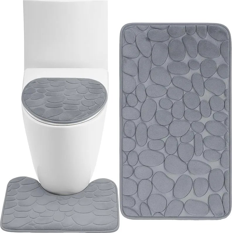 3X Fürdőszoba Szőnyeg Szett Fürdőszoba Csúszásgátló Nedvszívó Wc