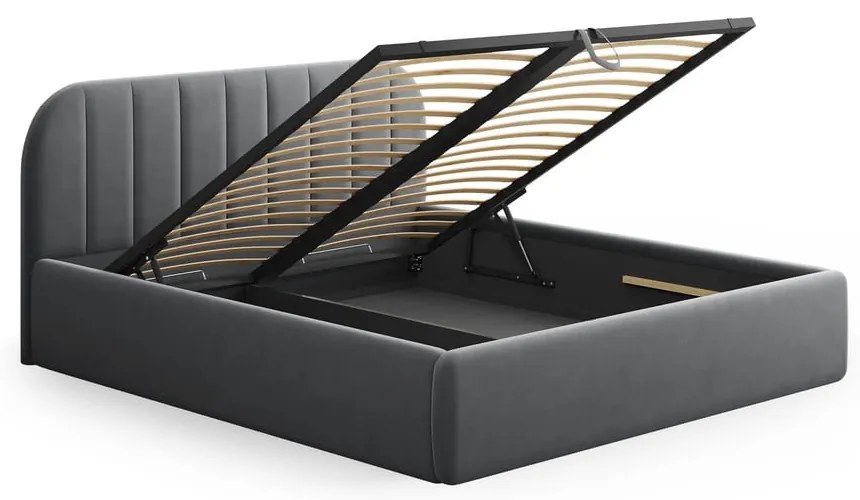 Szürke kárpitozott ágyneműtartós franciaágy ágyráccsal 200x200 cm Juno – Windsor & Co Sofas