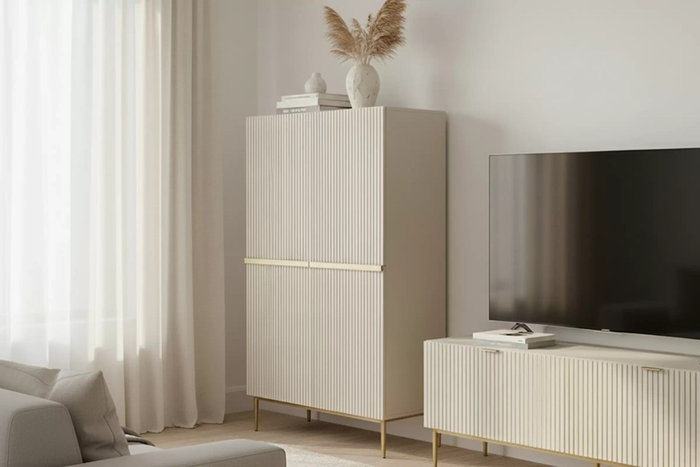 Nicole magas komód 100 cm – kasmír / arany lábak