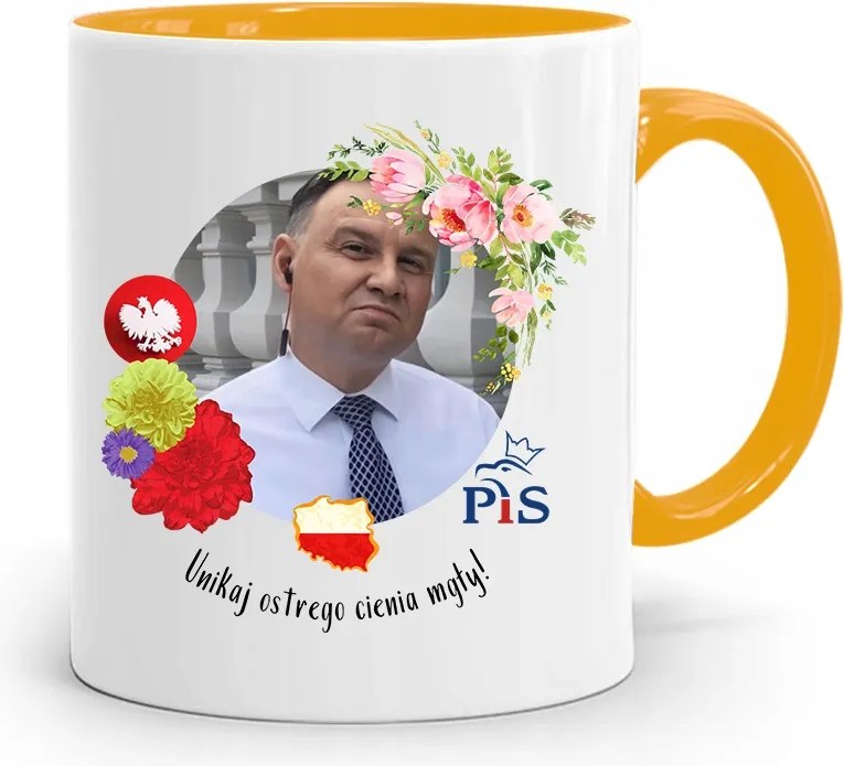 Duda András Sárga Elnöki Bögre Nyomtatott Mintával