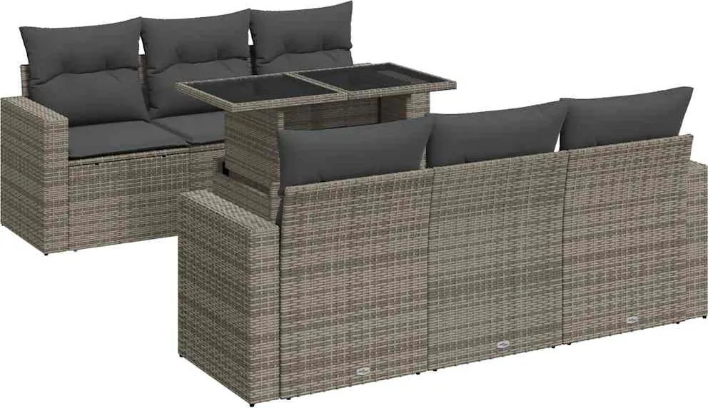 vidaXL 7 részes szürke polyrattan kerti ülőgarnitúra párnákkal