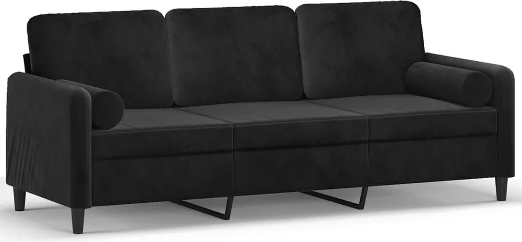 vidaXL 3 személyes fekete bársony kanapé díszpárnákkal 180 cm
