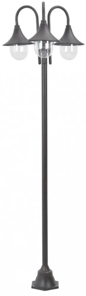 bronzszínű 3-égős alumínium kerti állólámpa, E27, 220 cm