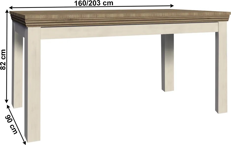 Étkezőasztal, széthúzható, északi lucfenyő / vad tölgyfa, 160-203x90 cm, ROYAL ST