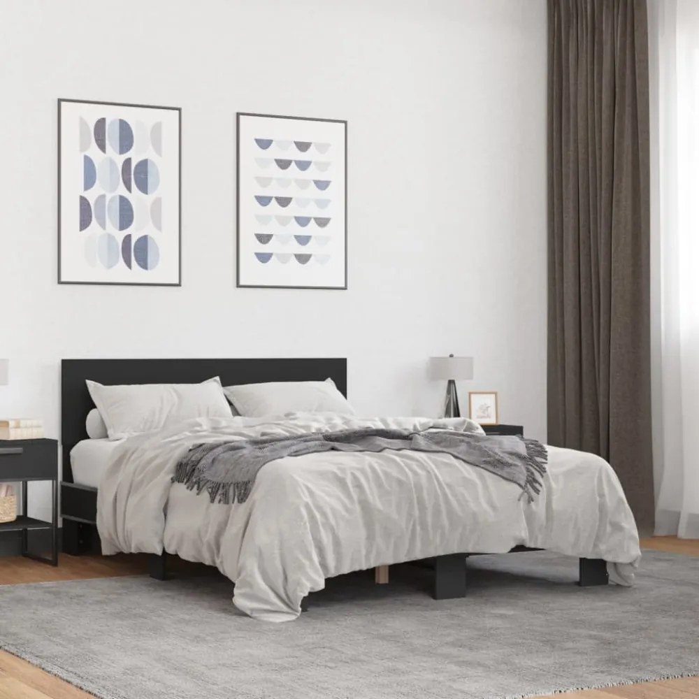 fekete szerelt fa és fém ágykeret 120 x 200 cm