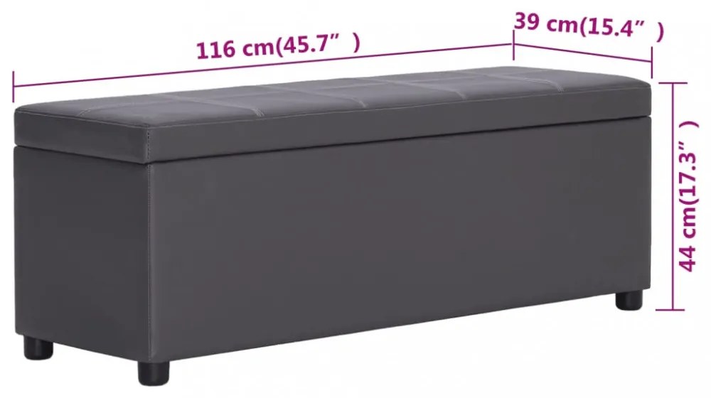 szürke műbőr pad tárolórekesszel 116 cm