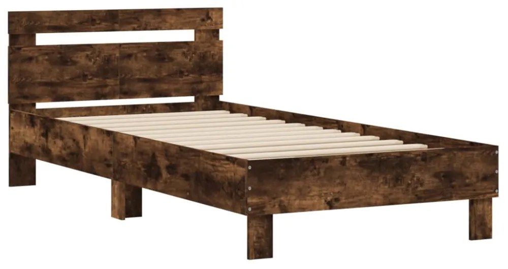 füstös tölgyszínű szerelt fa ágykeret fejtámlával 100 x 200 cm