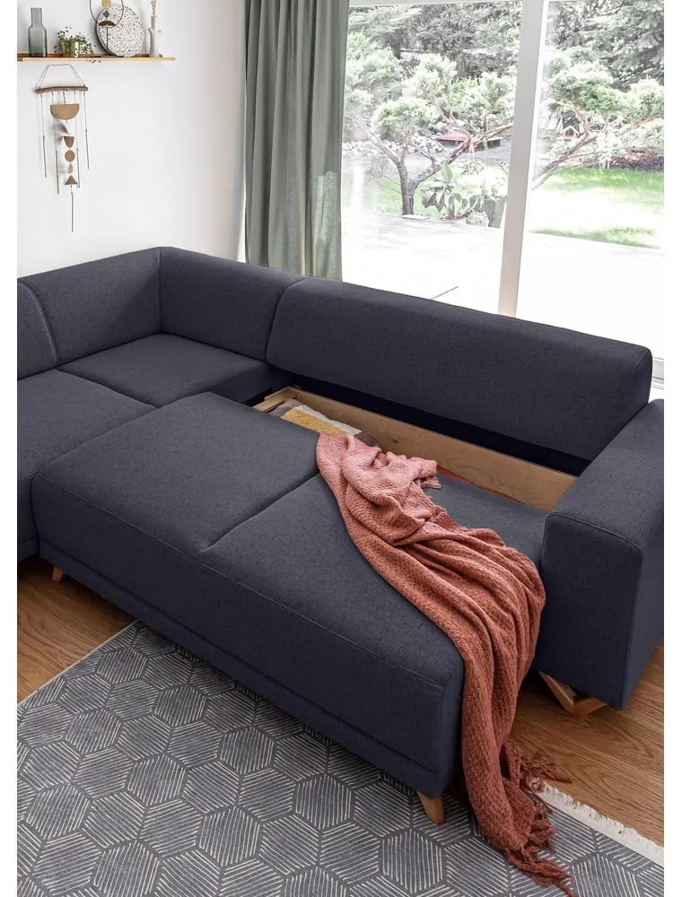 Antracitszürke kinyitható-tárolóhelyes sarokkanapé (bal oldali-L alakú) Classy Sophie – Miuform