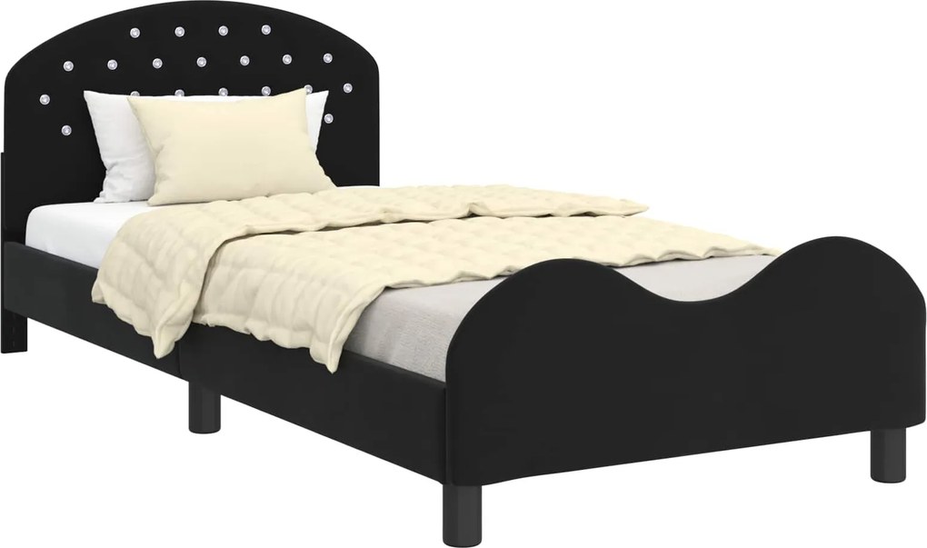 vidaXL Gyerekágy kerettel fejtámlával Fekete 80 x 200 cm Bársony